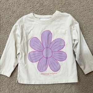 Zara Cream Long Sleeve Tee with Purple Flower